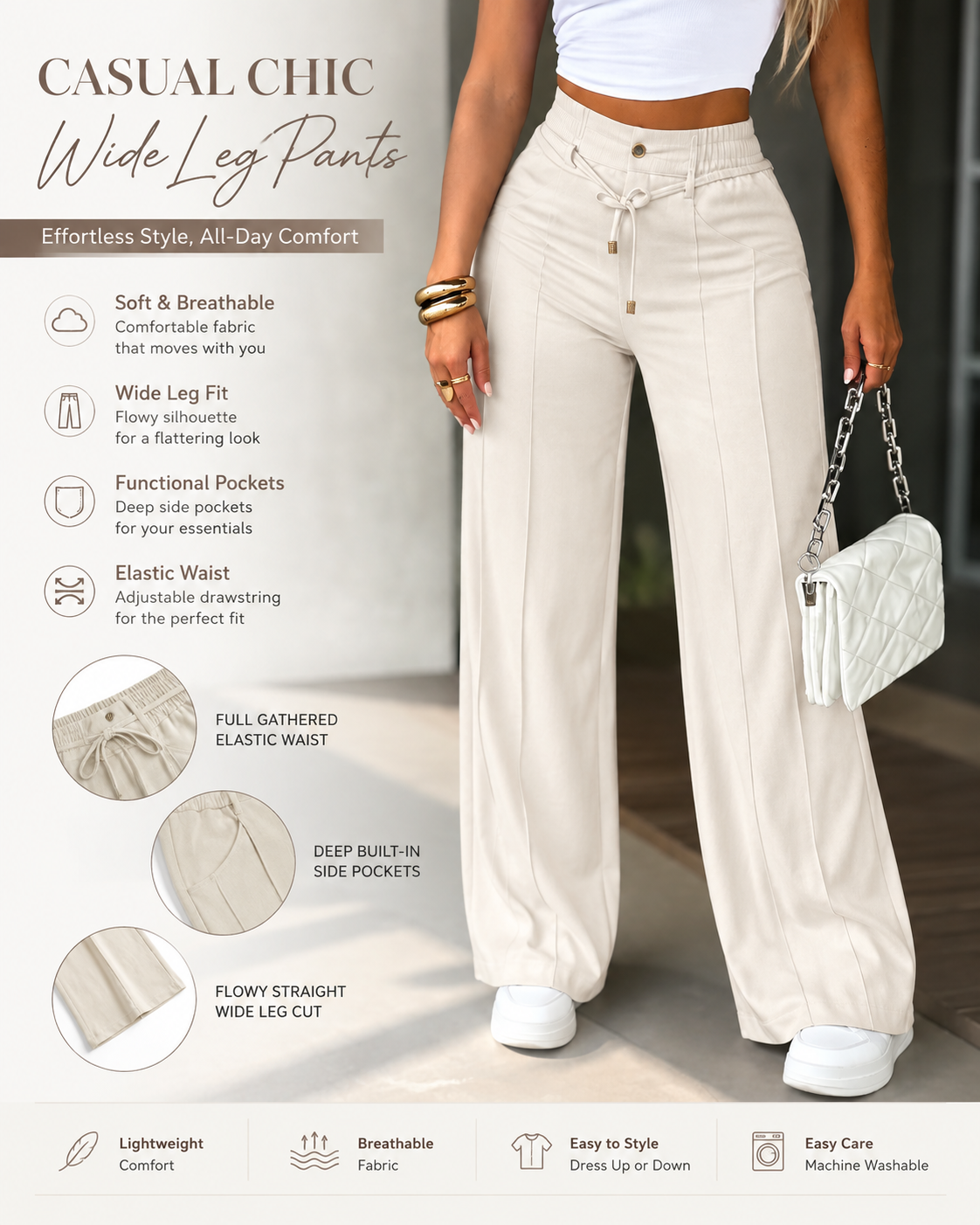 Casual Loose High Waist Drawstring Wide-Leg Pants