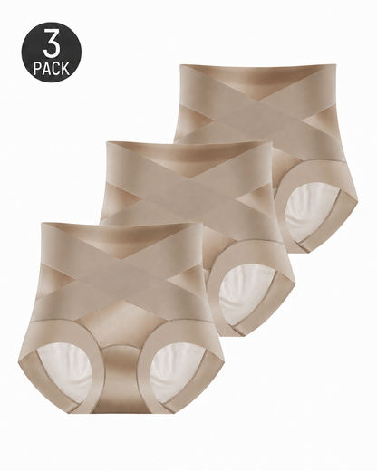 3-Pack High Waist Cross Compression Sheer Mesh Shaping Panties