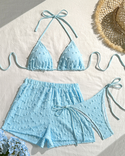 Minimalist Solid Halter Bikini Set with Shorts