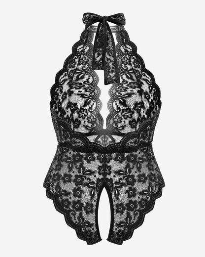 Plus Size Lace Halter Teddy