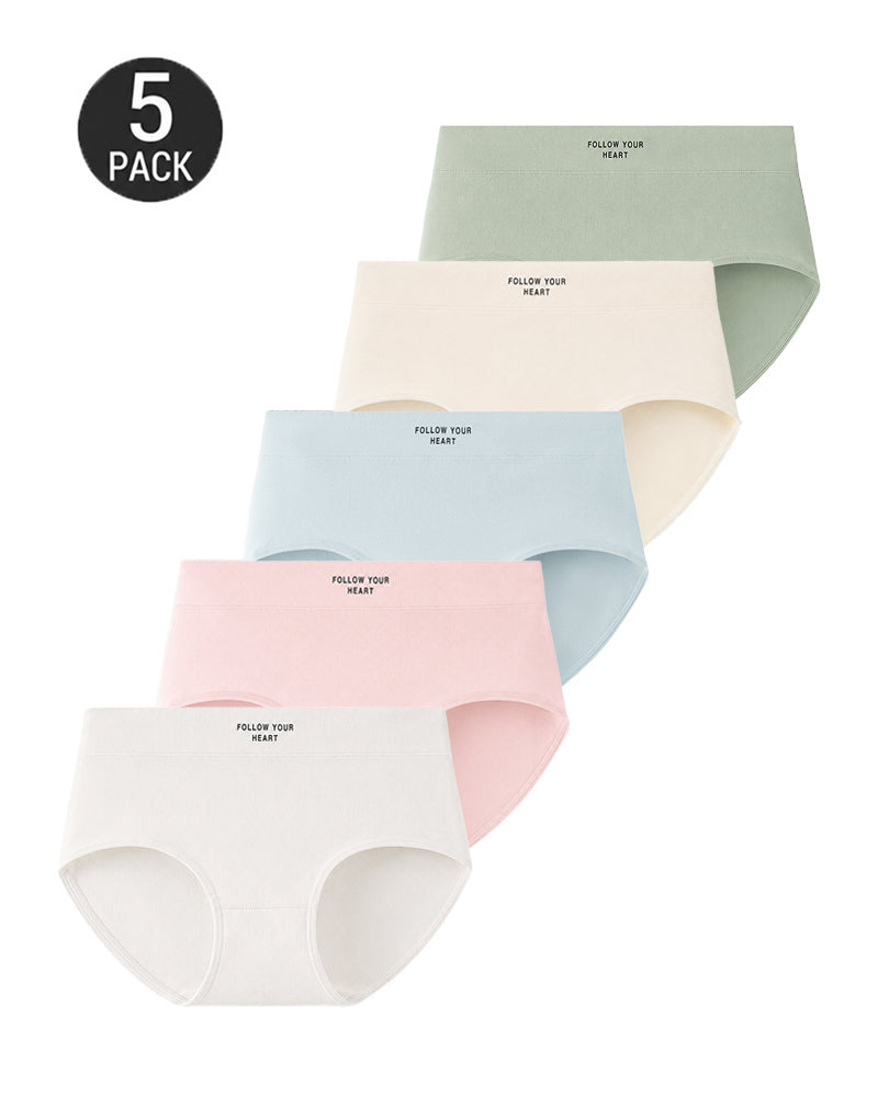 Plus Size 5-Pack Pure Cotton Antibacterial Mid-Waist Panties