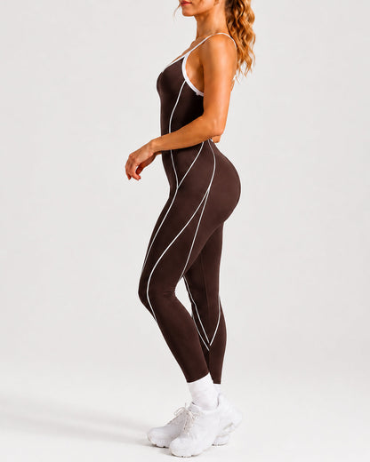 Women's Colorblock U-Neck High Elastic Sleeveless Yoga Fitness Jumpsuit