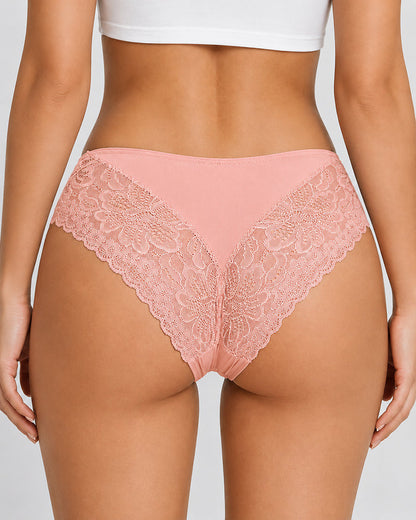5-Pack Sexy Seamless Ice Silk Lace Patchwork Breathable Panties