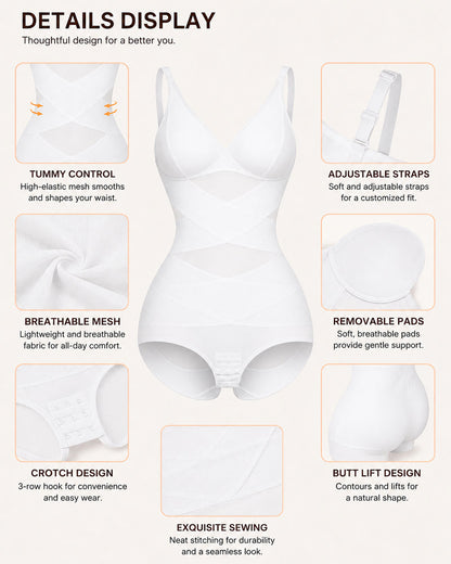 Sexy Deep V Cross Mesh Breathable Tummy-control Bodysuit Shapewear