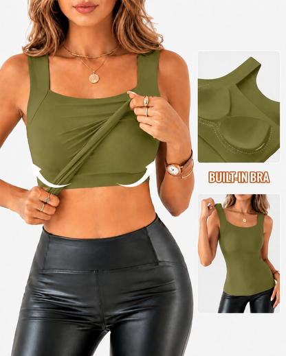High Strechy Seamless U Neck Built-in Bra Tank Tops