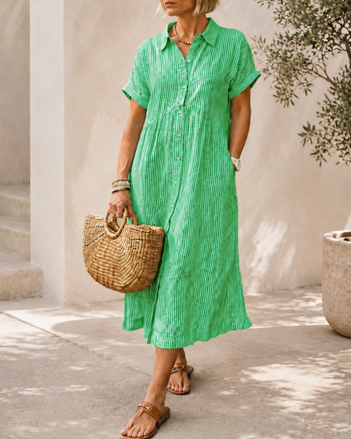 Casual Loose Striped Long Shirt Dress