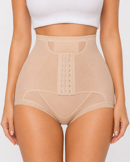 High Waist Hook-eye Tummy Control Mesh Seamless Shaping Panties