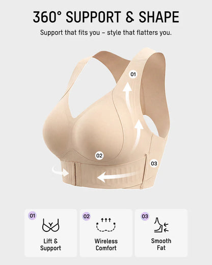 Front Closure Cross Back Wireless Posture Seamless Support Bra