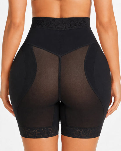 High Waist Tummy Control Hook-eye Lace Trim Seamless Breathable Shaping Shorts