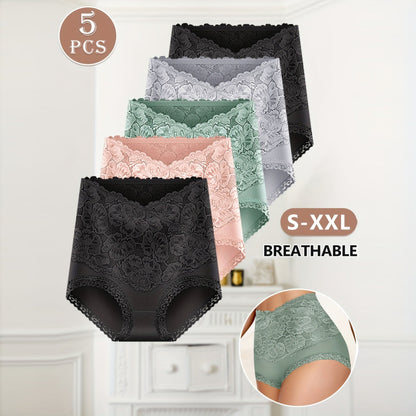 Women's High-waisted Tummy-controlling Lace Cotton Comfortable Breathable Panties