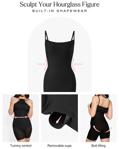 Women's Modal Sleeveless Backless Long Dress with Built-in Shapewear