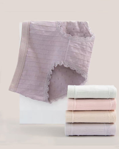 Multi-Pack Women's Mid-Waist Lace Striped Heart Antibacterial Cotton Panties