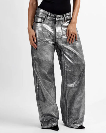 Shiny Casual Straight-leg Loose Jeans