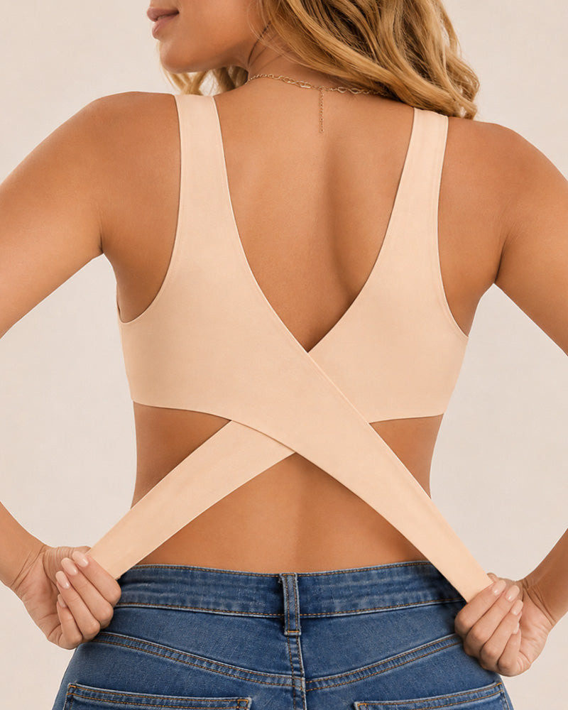 Seamless Front Closure Cross Back Push Up Bra