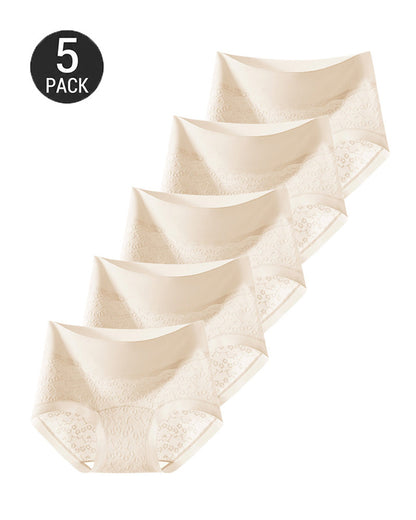 5-Pack Pure Cotton High Waist Tummy Control Jacquard Briefs