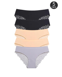 [5-Pack]Nude*2+Black*2+Gray