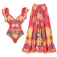 Swimsuit and skirt