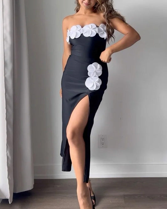 Bandeau 3D Flower One Piece Swimsuit And Skirt