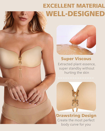 Women's Strapless Drawstring Silicone Wired Stick-On Bra