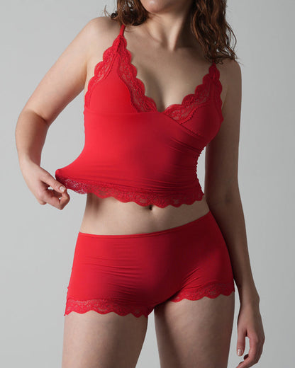 V-neck Lace-trimmed Seamless Stretch Camisole Top and Boxer Briefs Set