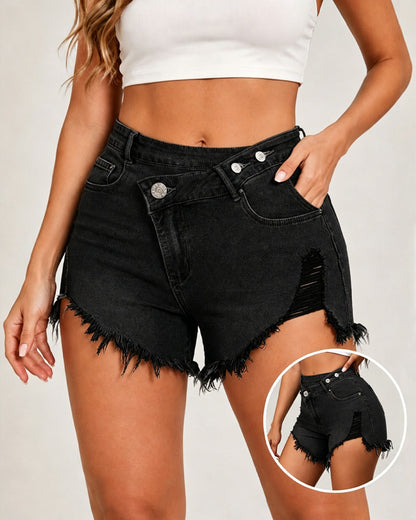 Women's Irregular Ripped Denim Shorts