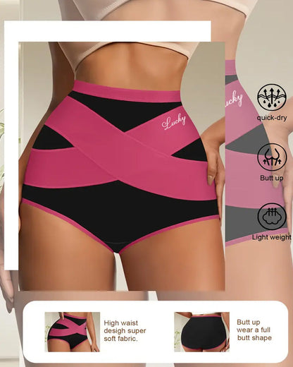 Milk Silk Cross Bandage Contrast Color High Waist Hip Lift Tummy Control Briefs