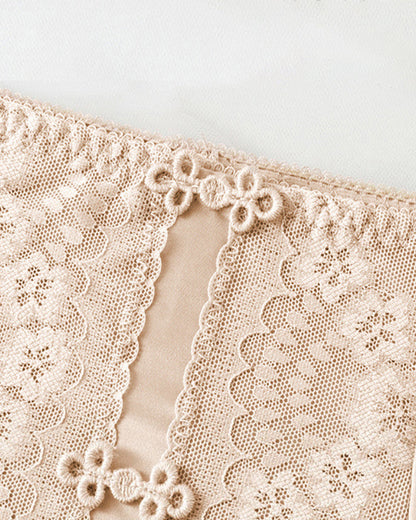 Plus Size Lace Sheer Mesh Seamless High-waisted Panties