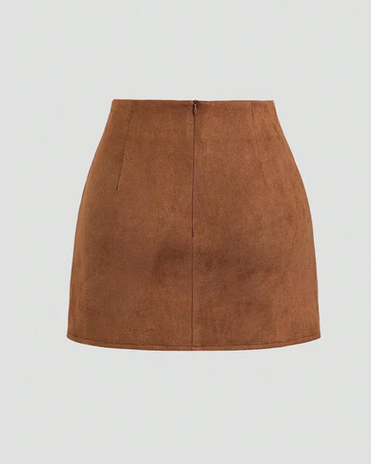 Retro Pleated Faux Suede Slim-fit Mid-waist Skirt