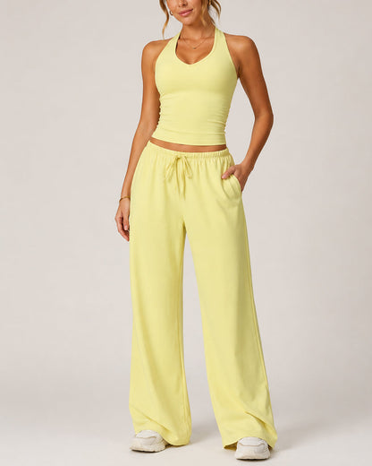 Women's Backless Top and Wide-leg Pants Sports Casual Set