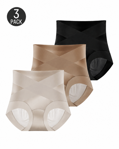 3-Pack High Waist Cross Compression Sheer Mesh Shaping Panties