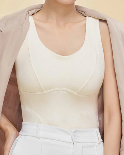 Silk Patch Fleece-Lined Fixed Cups Wire-Free Comfortable Warm Vest