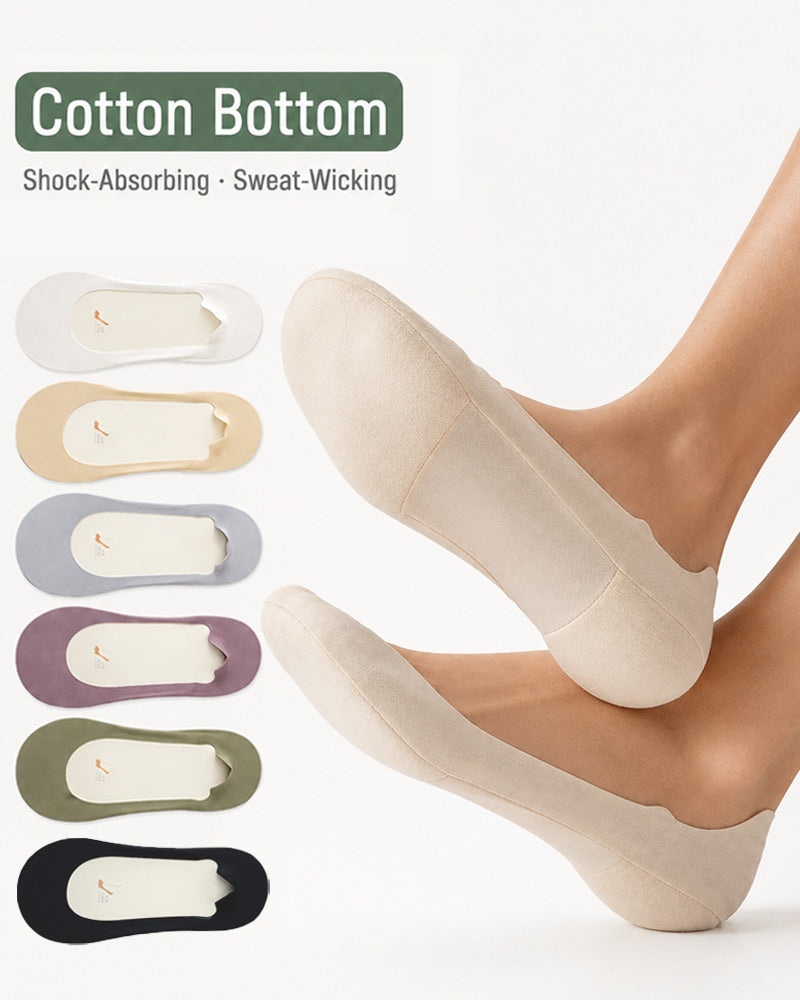 6-Pair Pure Cotton Non-Slip Invisible Boat Socks