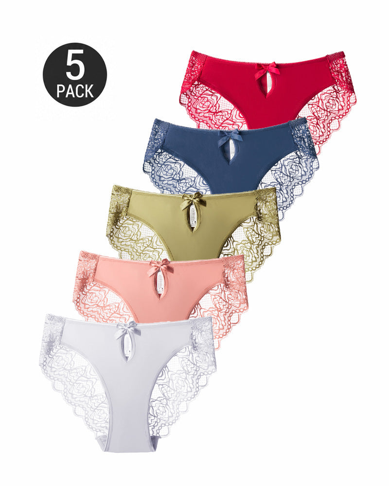 5-Pack Sexy Seamless Lace Openwork Cotton Crotch Panties