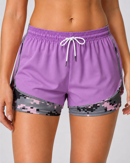 Casual Stretch Colorblock Lined Athletic Shorts