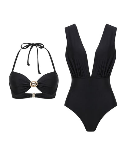 Beach Vacation Deep V One-piece Swimsuit and Cover-up