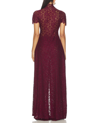 Lace Openwork Front Slit Long Top and Wide-leg Pants Set