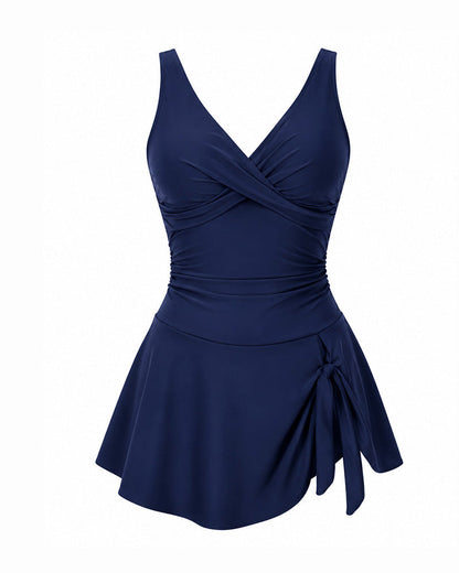Deep V Crossover Swimsuit Dress