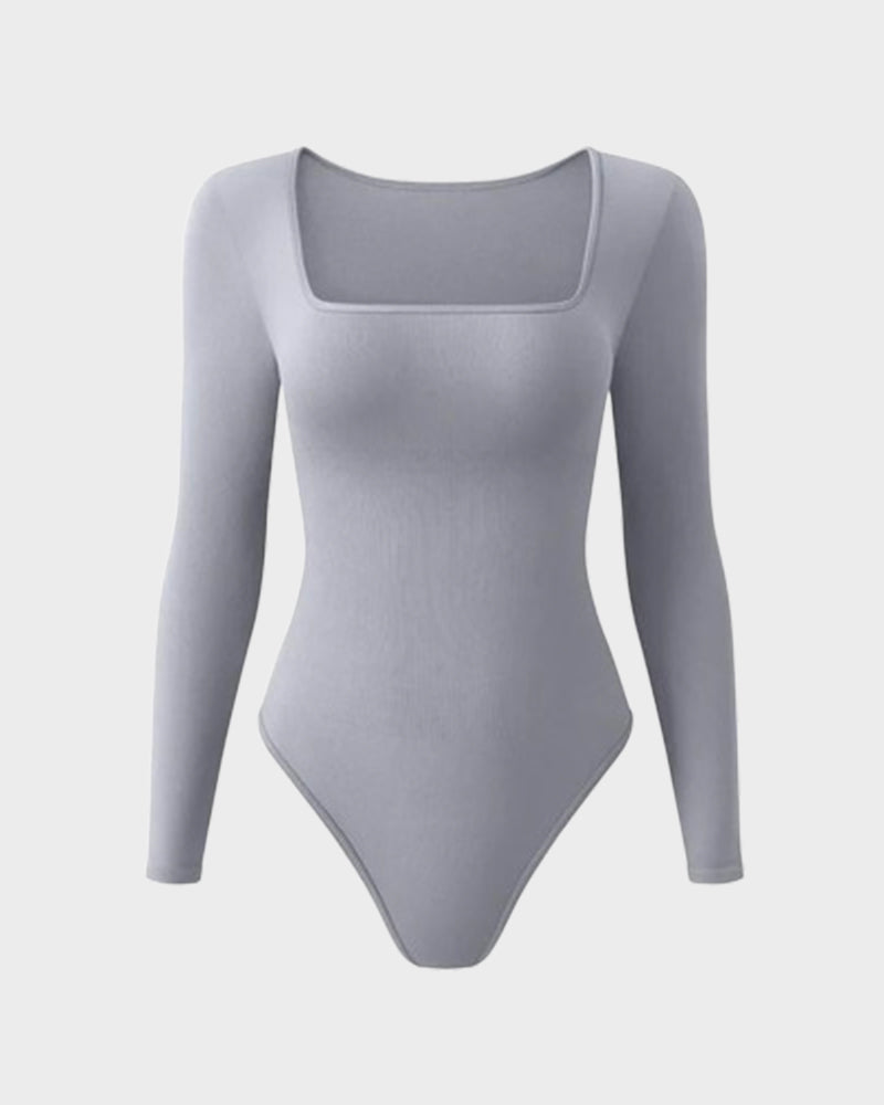 Floralshe® Ribbed Square Neck Long Sleeve Bodysuit
