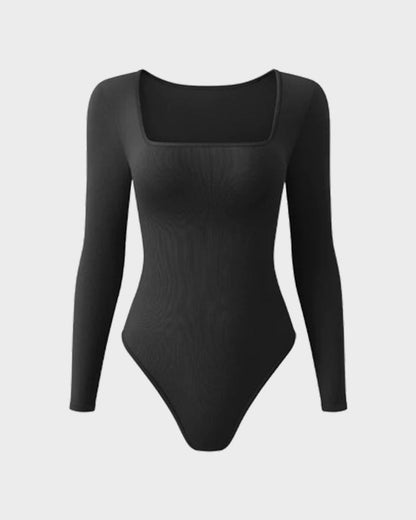 Floralshe® Ribbed Square Neck Long Sleeve Bodysuit