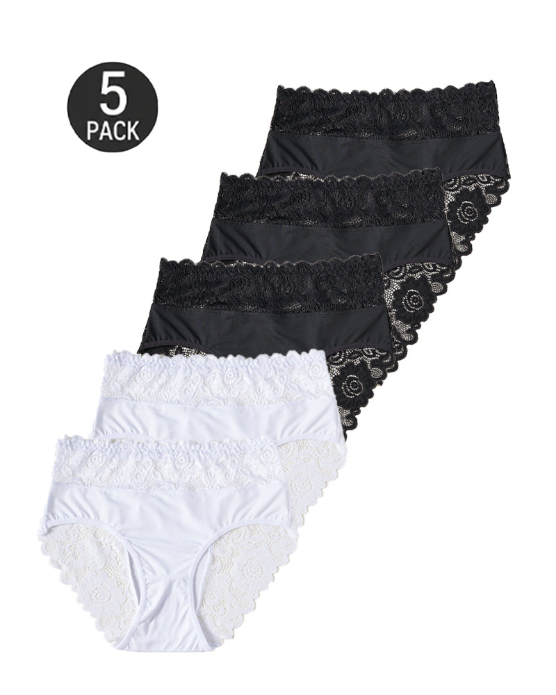 5-Pack Sexy Floral Lace High Elasticity Breathable Briefs