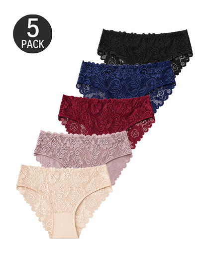 5-Pack Sexy Lace Openwork Cotton Crotch High Elastic Panties