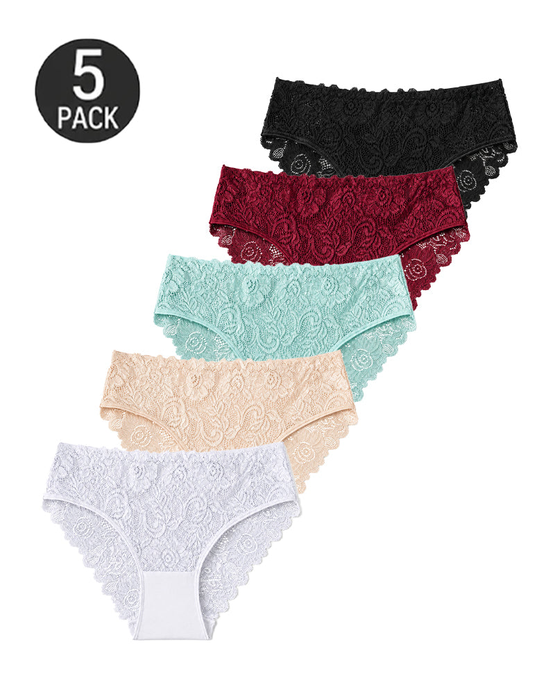 5-Pack Sexy Lace Openwork Cotton Crotch High Elastic Panties