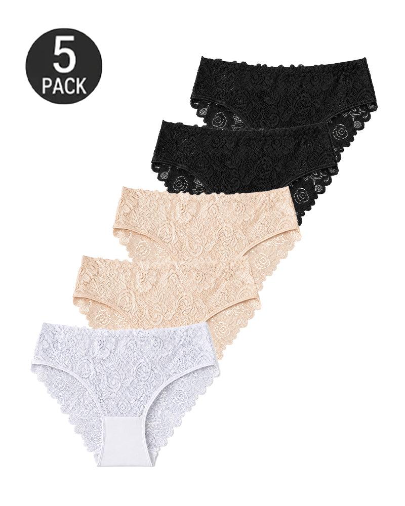 5-Pack Sexy Lace Openwork Cotton Crotch High Elastic Panties