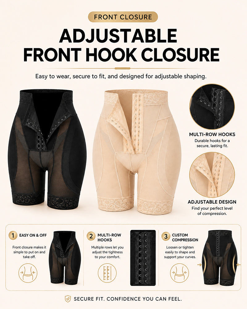 High Waist Tummy Control Hook-eye Lace Trim Seamless Breathable Shaping Shorts