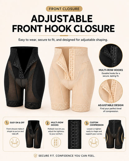 High Waist Tummy Control Hook-eye Lace Trim Seamless Breathable Shaping Shorts