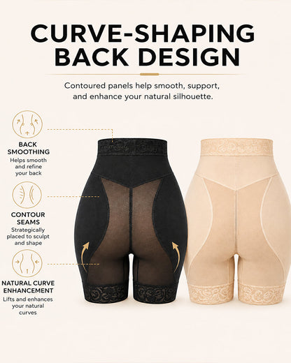 High Waist Tummy Control Hook-eye Lace Trim Seamless Breathable Shaping Shorts