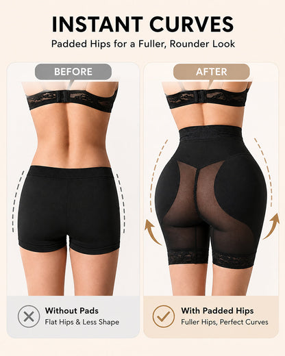 High Waist Tummy Control Hook-eye Lace Trim Seamless Breathable Shaping Shorts