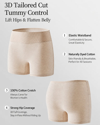 3-Pack Pure Cotton High Waist Tummy Control Seamless Breathable Boyshorts