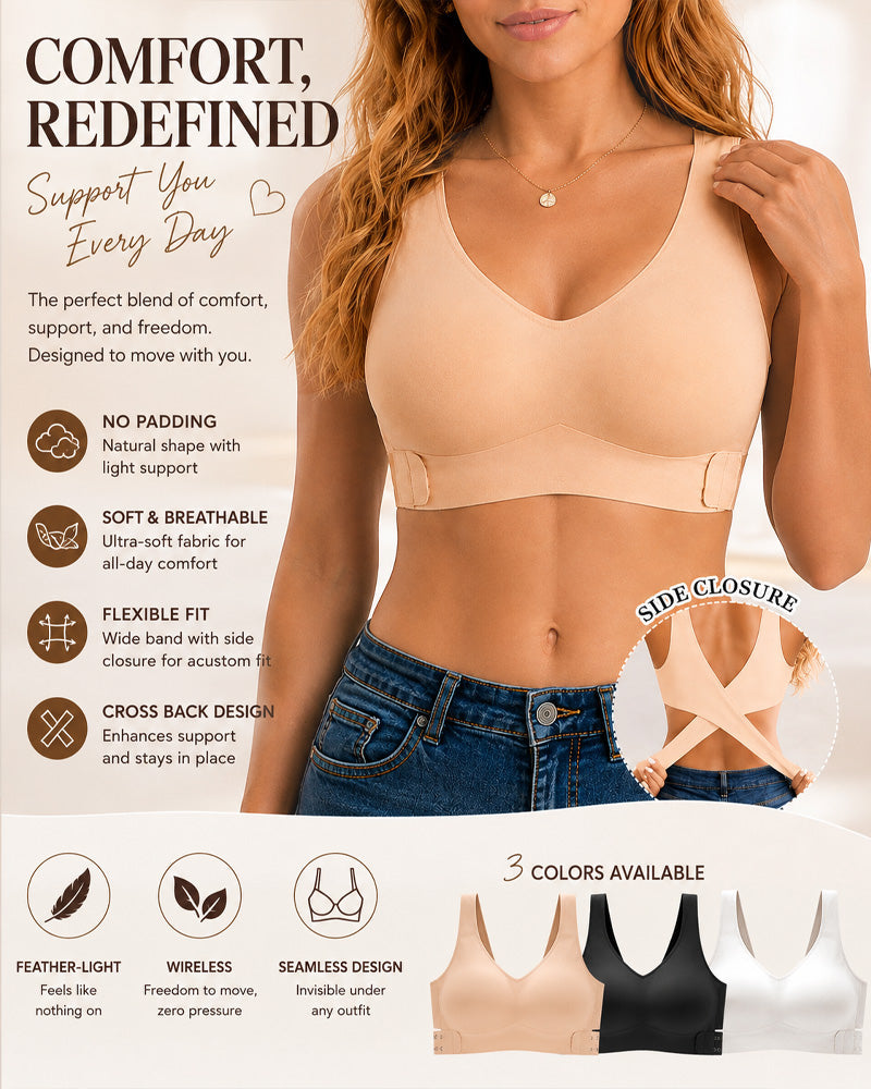 Seamless Front Closure Cross Back Push Up Bra