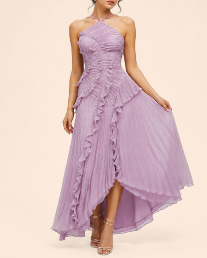 Halter Neck Backless Ruffled Maxi Dress